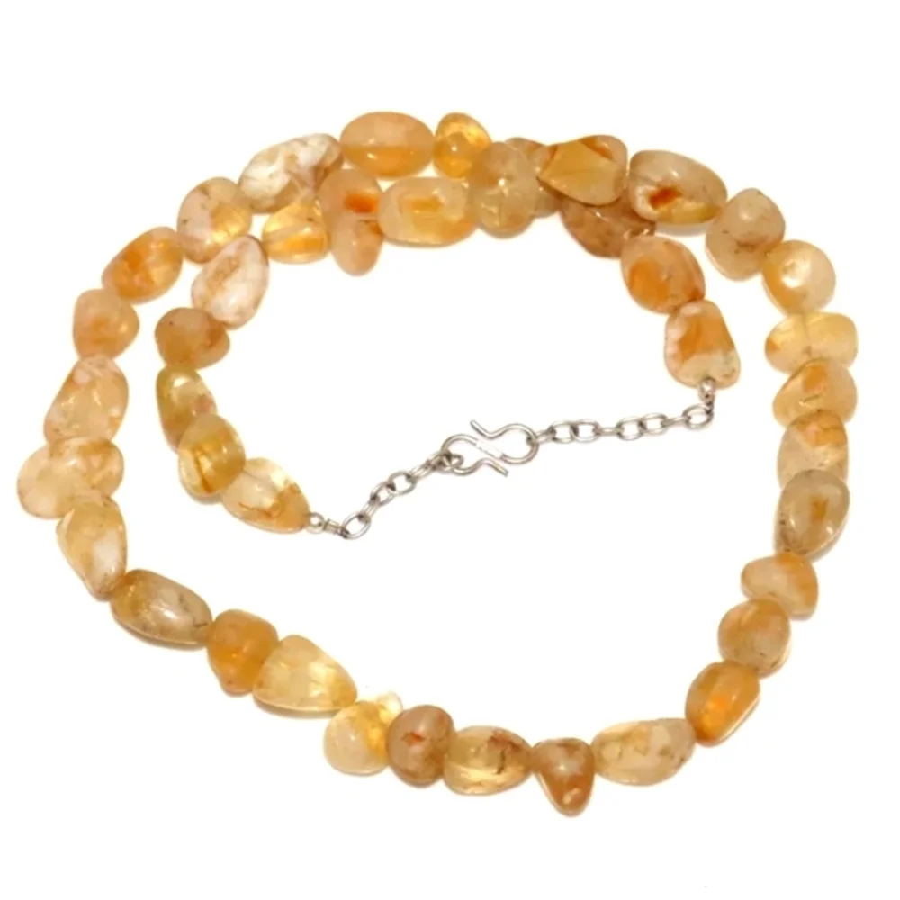 Natural Golden Rutile Quartz 925 Silver Plated Beaded Necklace 19